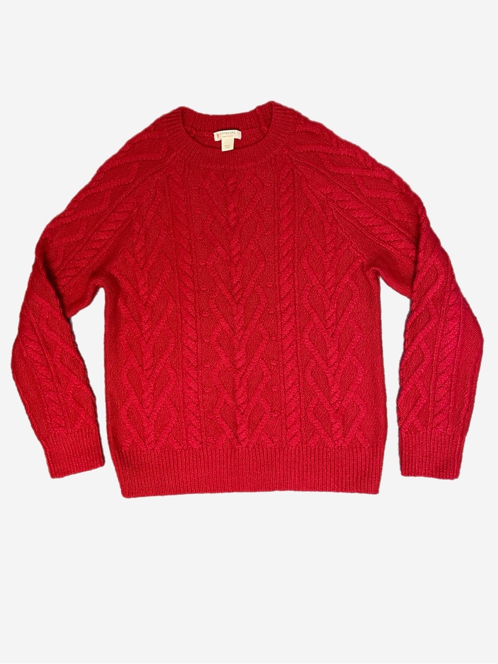 Crewcuts Girls bright red heart cable knit crewneck sweater holiday preppy M